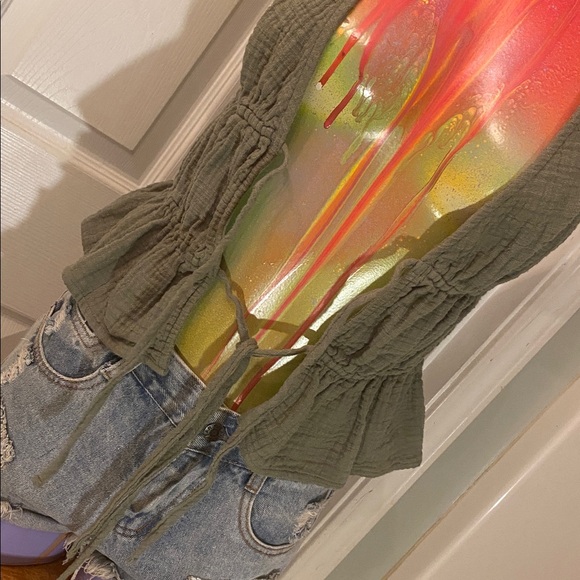 Aerie Olive Sleeveless Drawstring Blouse - Picture 10 of 13